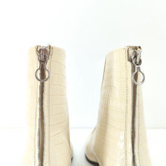 Aeyde Women 36 6 Amelia Boots Ecru Cream White Croc Embossed Leather Square Toe - Picture 9 of 10